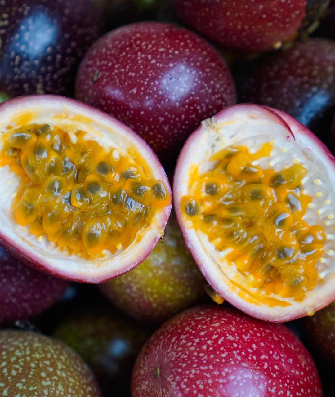 some passion fruit from sri lanka, one is open, so you see the fruit also from inside.